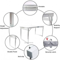 Сгъваема алуминиева градинска - къмпинг маса + 4 СТОЛА 120X60Х70